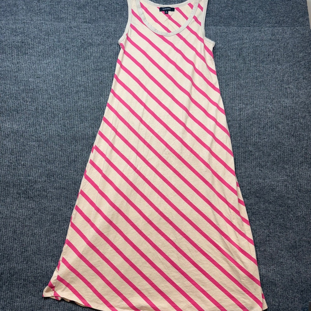 Ellen Tracy Maxi Dress Womens Small Cream Pink Striped Tank Coastal Summer